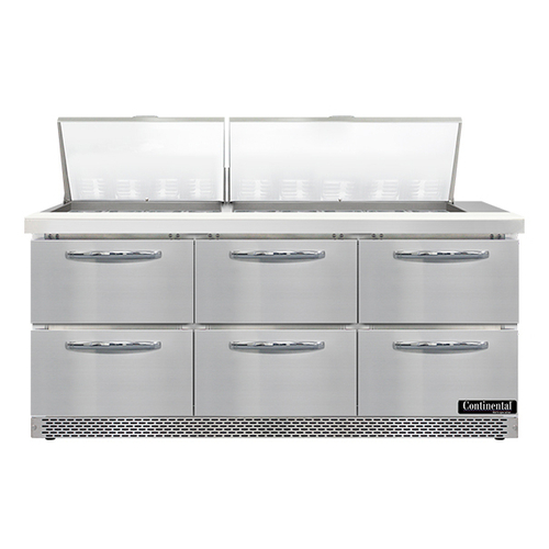 Continental Refrigerator SW72N27M-FB-D 72" W Three-Section Six Drawer Mighty Top Sandwich Unit