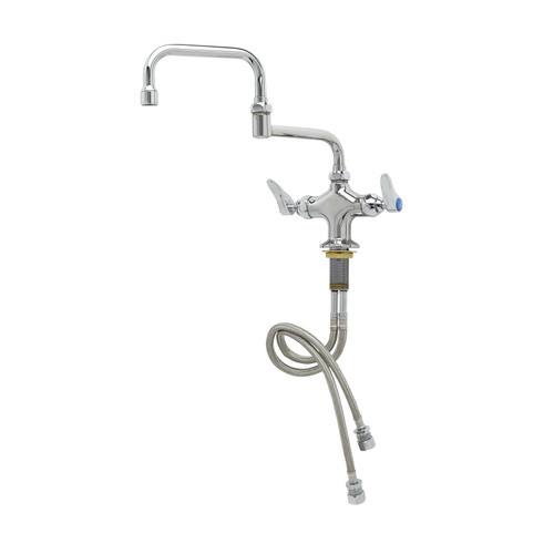 T&S Brass B-0252 12” Double Joint Swing Nozzle with Stream Regulator Outlet Flexible Stainless Steel Supply Hoses Deck Mount Single Hole Mixing Valve Double Pantry Faucet
