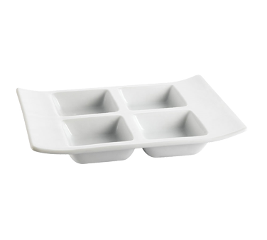 CAC China CN-4T8 1 Oz. Super White Porcelain Rectangular CN Divided Side Dish Plate (2 Dozen Per Case)