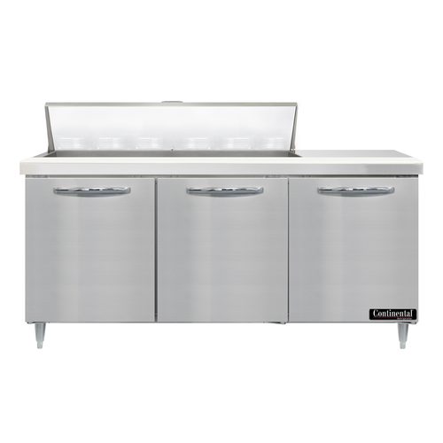Continental Refrigerator D72N12 72" W Three-Section Three Door Designer Line Sandwich Unit