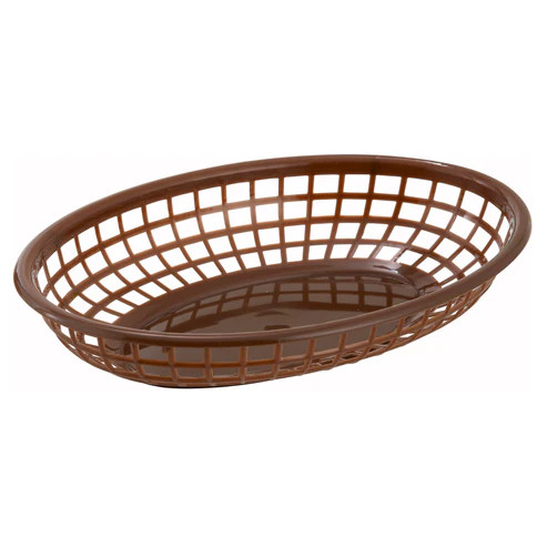 Winco PFB-10B
 Plastic
 Brown
 Oval
 Fast Food Basket
 3 Dozen (Contains 1 Dozen)