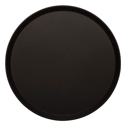 Cambro 1600TL110 16" Dia. Fiberglass Black Satin Round Treadlite Tray - 12/Case