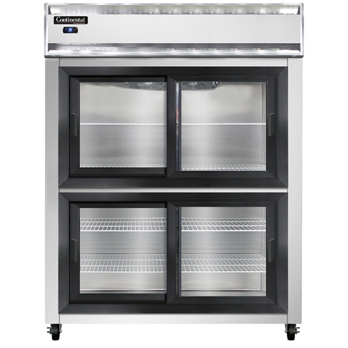 Continental Refrigerator 2RESNSGDHD 57" W Two-Section Glass Door Reach-In Extra-Wide Refrigerator