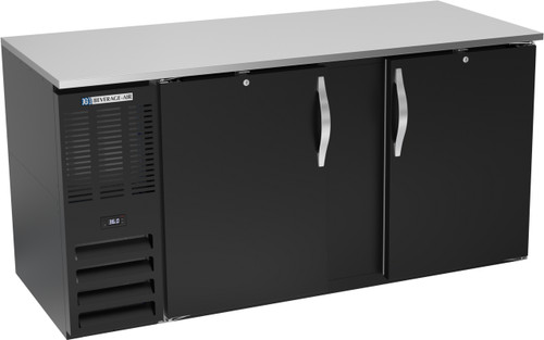 Beverage Air BB68HC-B 68" W Black Stainless Steel 2 Solid Doors Refrigerated Back Bar Storage Cabinet - 115 Volts