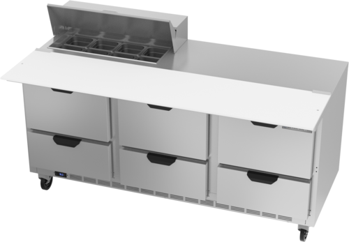 Beverage Air SPED72HC-08C-6 72" W Three-Section Six Drawer Sandwich Top Refrigerated Counter