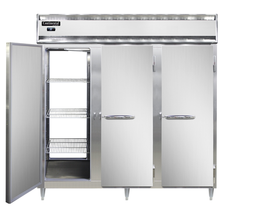 Continental Refrigerator D3RRFNPT 78" W Three-Section Solid Door Pass-Thru Designer Line Refrigerator/Freezer