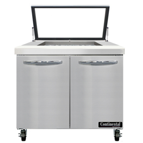 Continental Refrigerator SW36N12M-HGL 36" W Two-Section Two Door Mighty Top Sandwich Unit with Hinged Glass Lid