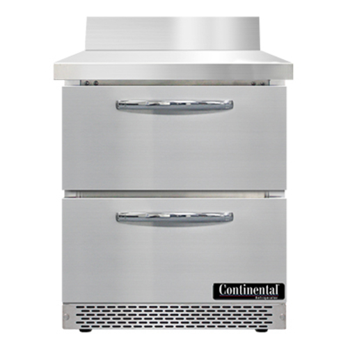 Continental Refrigerator SWF27NBS-FB-D 27.5"W Two Drawer Stainless Steel Work Top Freezer With 5 1/2" Backsplash