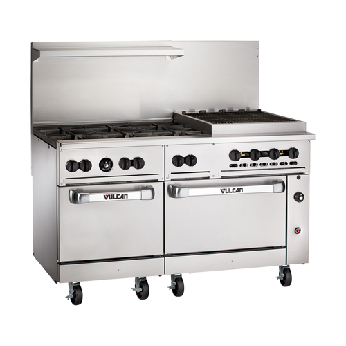 Vulcan 60SS-6B24CBN 60" W Stainless Steel Natural Gas Endurance Restaurant Range - 302,000 BTU