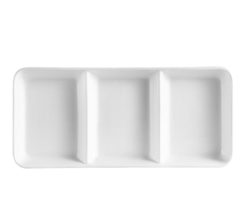 CAC China CN-3T13 6 Oz. Super White Porcelain Rectangular CN Divided Side Dish Plate (1 Dozen)