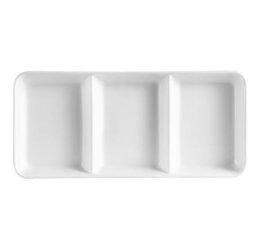 CAC China CN-3T13 6 Oz. Super White Porcelain Rectangular CN Divided Side Dish Plate (1 Dozen)