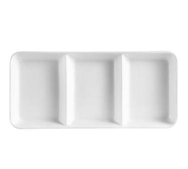 CAC China CN-3T13 6 Oz. Super White Porcelain Rectangular CN Divided Side Dish Plate (1 Dozen)