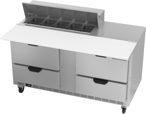 Beverage Air SPED60HC-10C-4 60" W Two-Section Four Drawer Sandwich Top Refrigerated Counter