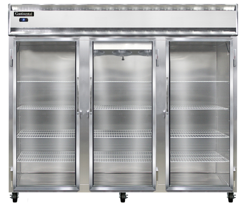 Continental Refrigerator 3RENSSGD 85.5" W Three-Section Glass Door Reach-In Extra-Wide Refrigerator