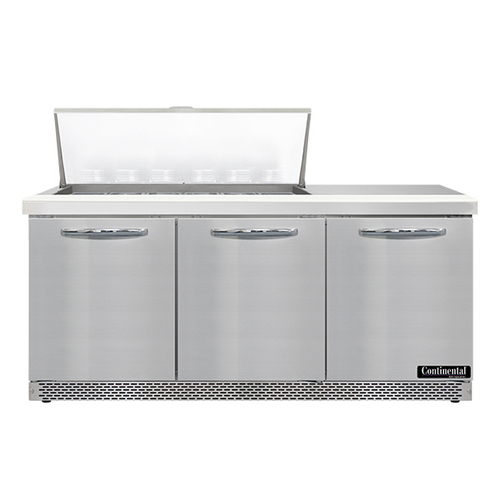 Continental Refrigerator SW72N18M-FB 72" W Three-Section Three Door Mighty Top Sandwich Unit