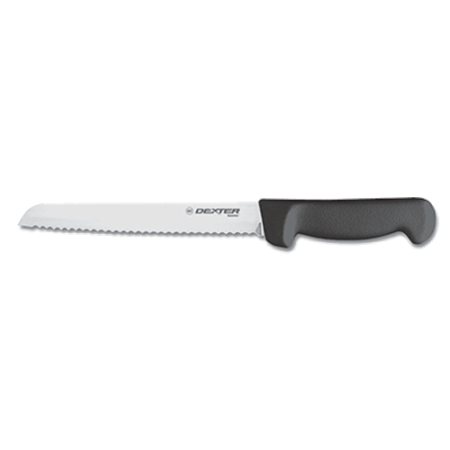 Dexter P94803B 8" Black Scalloped Edge Basics Bread Knife with Polypropylene Handle