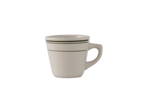 Tuxton TGB-001 3-1/4" 7 Oz. Ceramic American White/Eggshell With Green Band Cup (3 Dozen Per Case)