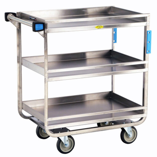 Lakeside 726 32.63" W Stainless Steel Solid 3 Shelves Heavy Duty Guard Rail Utility Cart