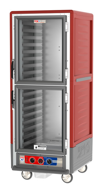 Metro C539-MDC-L C5 3 Series Red Full-Size Insulated Moisture Heated Holding & Proofing Cabinet with Clear Dutch Doors and Lip Load Slides - 120V