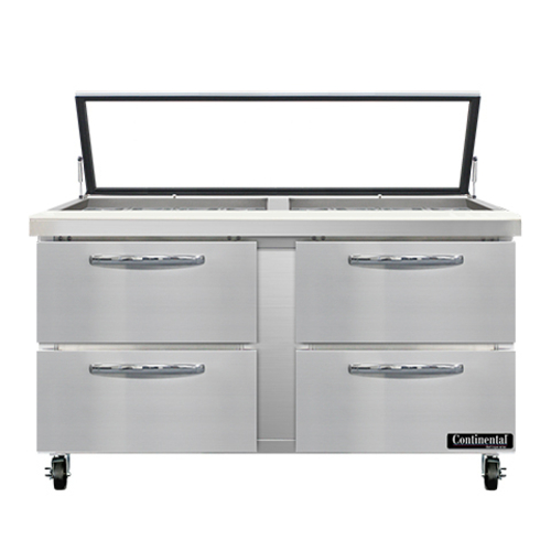 Continental Refrigerator SW60N24M-HGL-D 60" W Two-Section Four Drawer Mighty Top Sandwich Unit with Hinged Glass Lid