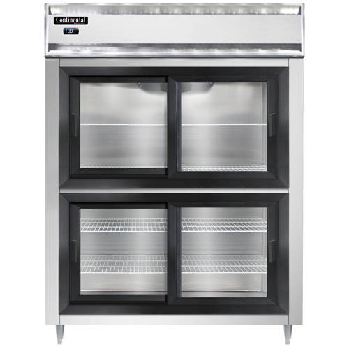 Continental Refrigerator D2RESNSGDHD 57" W Two-Section Glass Door Reach-In Designer Line Wide Refrigerator