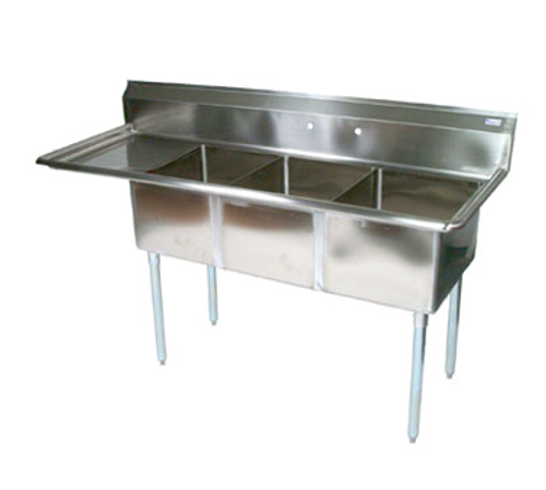 John Boos E3S8-18-12L18 73" - 84" Stainless Steel 3 Compartment Left Drain E-Series Sink 12" Deep