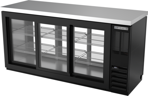 Beverage Air BB72HC-1-GS-PT-B-27 72"W Three-Section Glass Door Refrigerated Back Bar Pass-Thru Storage Cabinet