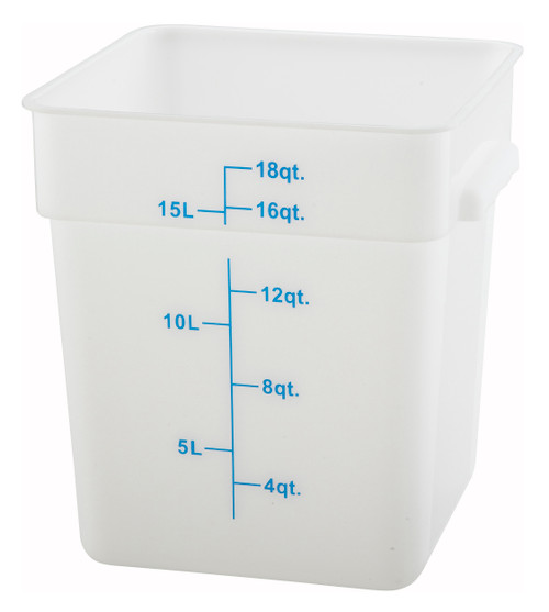 Winco PESC-18 18 Qt. White Square Polypropylene Storage Container