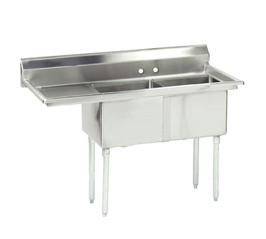 Advance Tabco FE-2-1812-18L-X 54" - 62" 18-Gauge Stainless Steel Two Compartment Left Drain Special Value Fabricated Sink