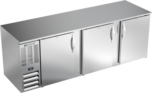 Beverage Air BB94HC-S 94" W Stainless Steel 3 Solid Doors Refrigerated Back Bar Storage Cabinet - 115 Volts