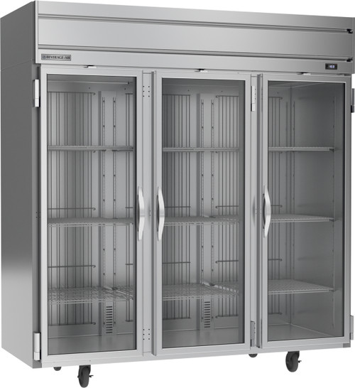 Beverage Air HFS3HC-1G 78" W Three-Section Glass Door Reach-In Horizon Series Freezer - 208/230 Volts