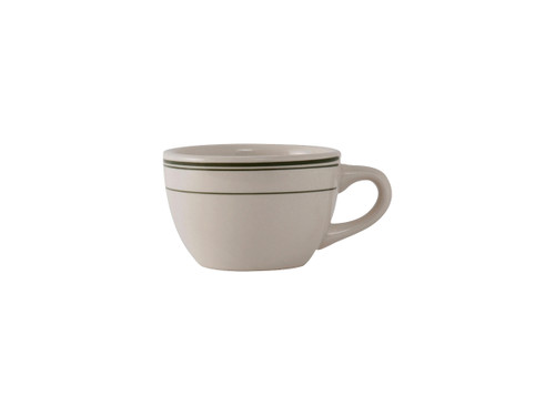 Tuxton TGB-037 3-3/4" 7 Oz. Ceramic American White/Eggshell With Green Band Cup (3 Dozen Per Case)