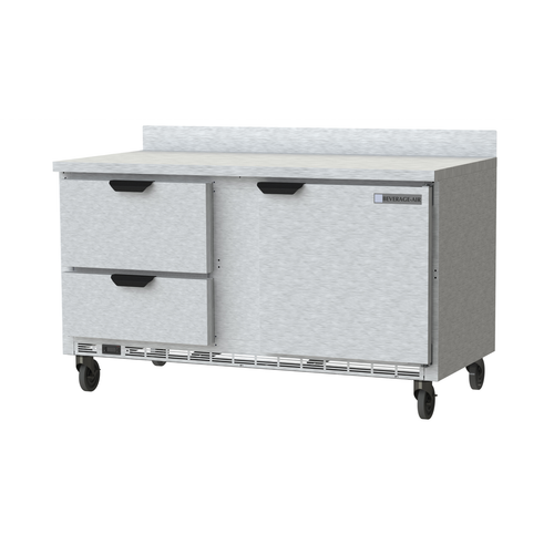 Beverage Air WTRD60AHC-2 60"W Two-Section One Door Worktop Refrigerator Backsplash