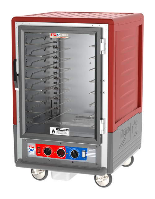 Metro C535-CLFC-U C5 3 Series Red Half-Size Insulated Low Wattage Heated Holding & Proofing Cabinet with Clear Door and Universal Wire Slides - 120V