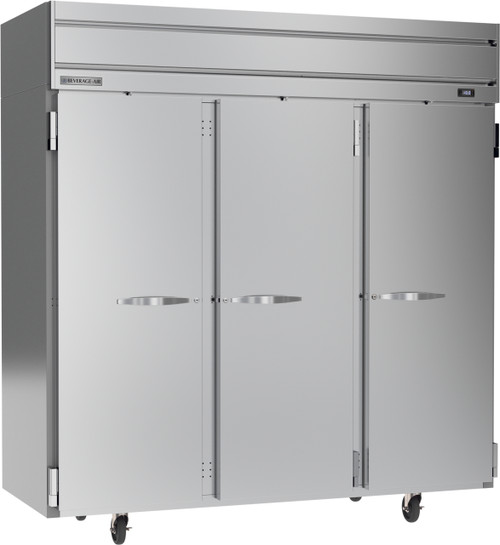 Beverage Air HFS3HC-1S 78" W Three-Section Solid Door Reach-In Horizon Series Freezer - 208/230 Volts