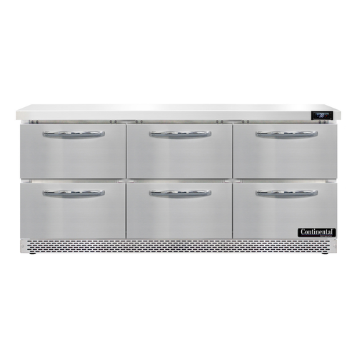 Continental Refrigerator SW72N-FB-D 72"W Three-Section Work Top Refrigerator