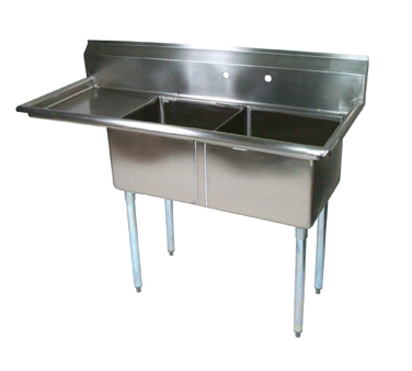 John Boos E2S8-18-12L18 54" - 62" 18-Gauge Stainless Steel Two Compartment Left Drain E-Series Sink 12" Deep