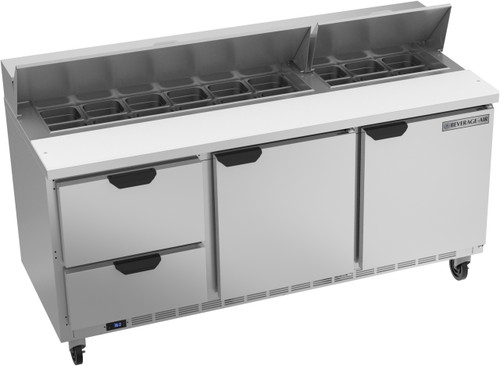 Beverage Air SPED72HC-18-2 72" W Three-Section Two Door Sandwich Top Refrigerated Counter