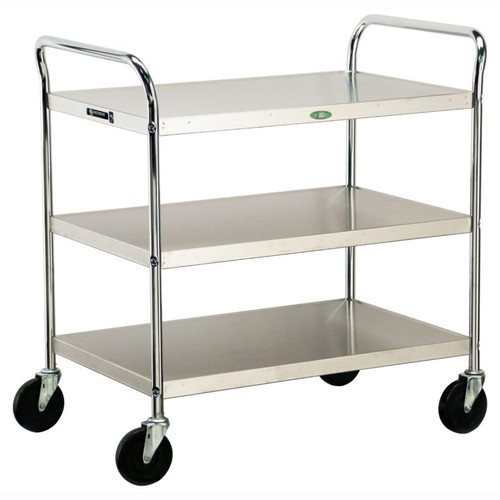 Lakeside 499 23" W 500 Lbs. Chrome Plated Solid 3-Shelf with Push Handles Utility Cart