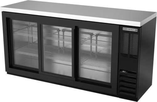 Beverage Air BB72HC-1-F-GS-B-27 72"W Three-Section Glass Door Refrigerated Food Rated Back Bar Storage Cabinet