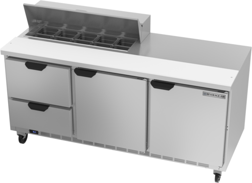 Beverage Air SPED72HC-10-2 72" W Three-Section Two Door Sandwich Top Refrigerated Counter
