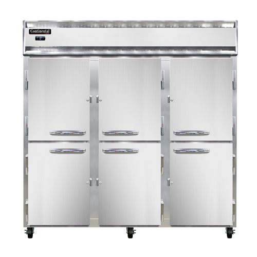 Continental Refrigerator 3F-PT-HD 78"W Three-Section Solid Door Pass-Thru Freezer - 220 Volts