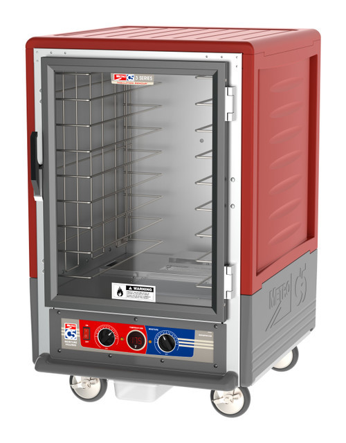 Metro C535-MFC-4 C5 3 Series Red Half-Size Insulated Moisture Heated Holding & Proofing Cabinet with Clear Doors and Fixed Wire Slides - 120 Volts
