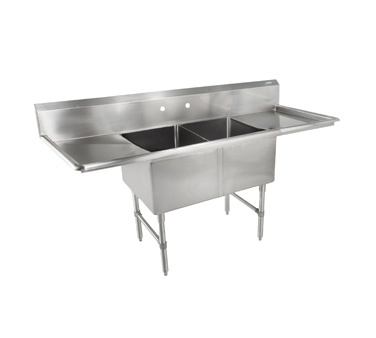 John Boos 2B18244-2D18 2 Compartment Left & Right Drain B Series Sink 75-1/2"W x 29-1/2"D x 44-1/16"H
