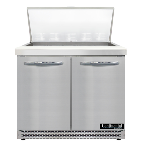 Continental Refrigerator D36N15M-FB 36" W Two-Section Two Door Designer Line Mighty Top Sandwich Unit