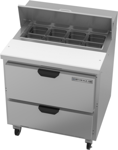 Beverage Air SPED32HC-08-2 32" W One-Section Two Drawer Sandwich Top Refrigerated Counter