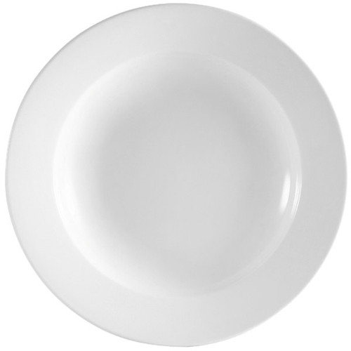 CAC China RCN-3 8.88" Dia. 10 Oz. Super White Porcelain Round Clinton Soup Plate (2 Dozen Per Case)
