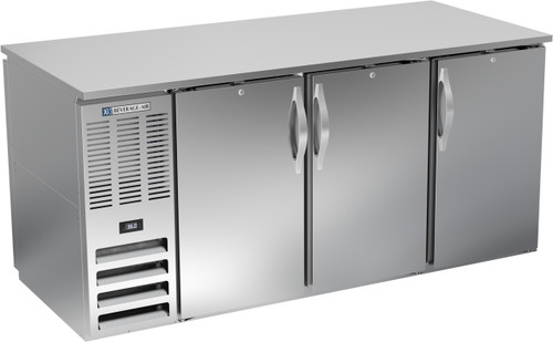 Beverage Air BB72HC-F-PT-S 72" W Three-Section Solid Door Refrigerated Open Food Rated Back Bar Pass-Thru Storage Cabinet - 115 Volts