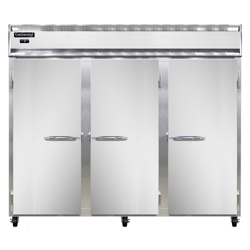 Continental Refrigerator 3FE-SS 85.5" W Three-Section Solid Door Reach-In Extra-Wide Freezer - 115 Volts