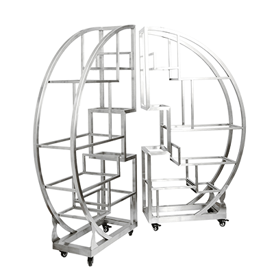 Eastern Tabletop AC1790BK 72-1/2"W x 13-3/4"D x 70-1/4"H Black 18/10 Stainless Steel Cartwheel Mobile Back Bar Display